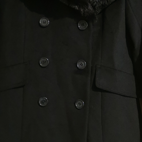 DKNY long wool blend coat with faux fur collar - Picture 7 of 16